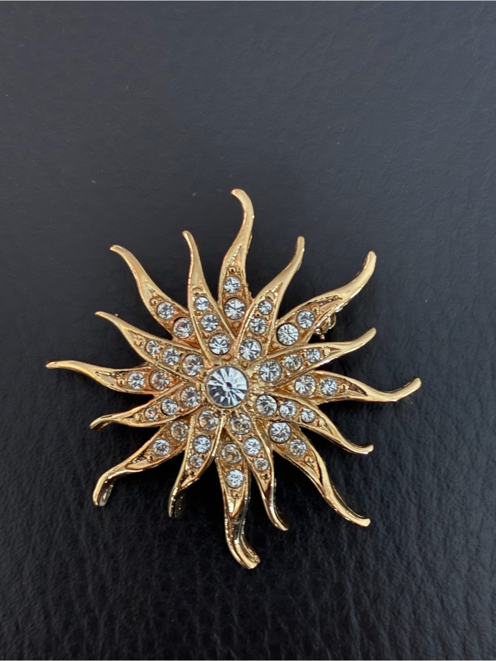 Gold Sunburst Crystal Brooch - Elegant Women's Jewelry
